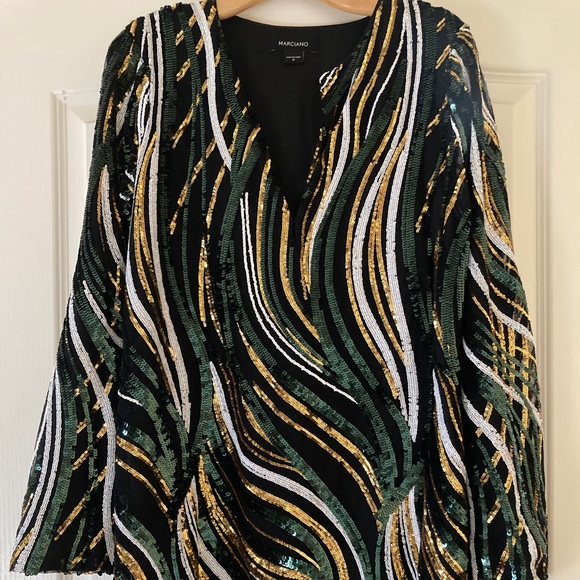 GUESS MARCIANO JEN TUNIC DRESS MEDIUM GREEN MULTI - Picture 2 of 15